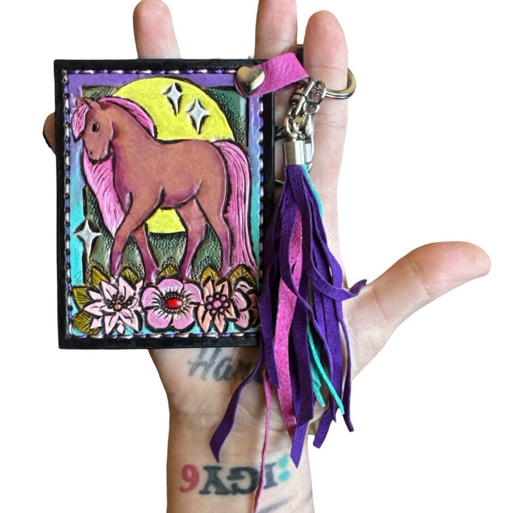 Artisan Handmade Western Southwest Leather Card Holder Horse Pony Cowgirl Wallet